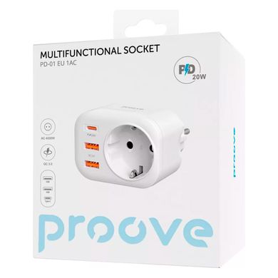 Зарядний пристрій Proove Multifunctional Socket PD-01|Розетка/2 USB/Type-C/Q.С 3.0/PD/4000W/3A/20W|Зарядний пристрій Proove Multifunctional Socket PD-01|Розетка/2 USB/Type-C/Q.С 3.0/PD/4000W/3A/20W|