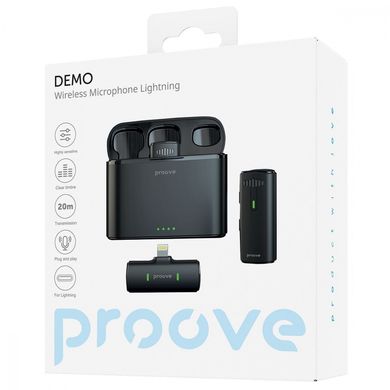 Беспроводной петличный микрофон для блогера Proove Demo Lightning, IOS, 2.4G, 360°, 80 мАч, 6ч Черный