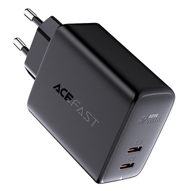 Сетевое зарядное устройство Acefast A9 2xType-C, 2.4A, 40W, PD, QC 3.0 Black адаптер с быстрой зарядкой