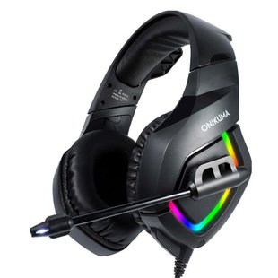 Игровые наушники Onikuma K1-B с микрофоном и RGB подсветкой проводные Black