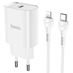 Мережевий зарядний пристрій HOCO N14 | Type-C, QC3.0, PD, 20W | адаптер із Lightning кабелем 1м. та швидкою зарядкою White