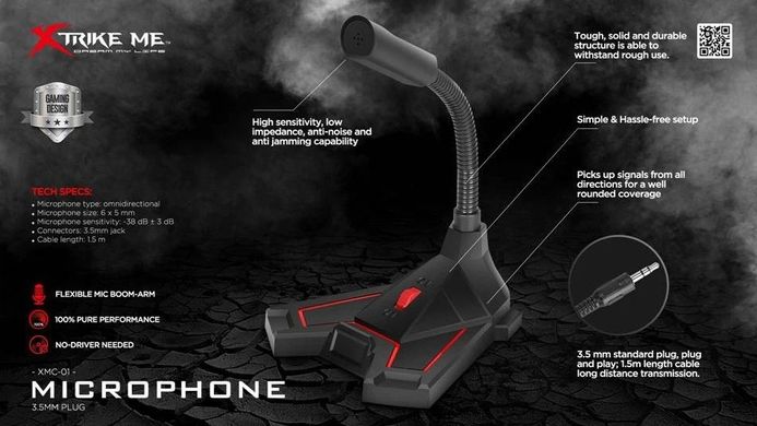 Ігровий мікрофон для комп'ютера XTRIKE ME Gaming Microphone 3.5mm jack XMC-01 1.5M